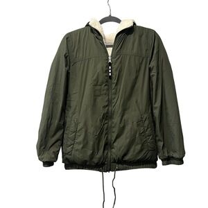 UGG RTW Reversible Jacket Women XS Olive Green Faux Fur Hooded Nylon‎ Soft